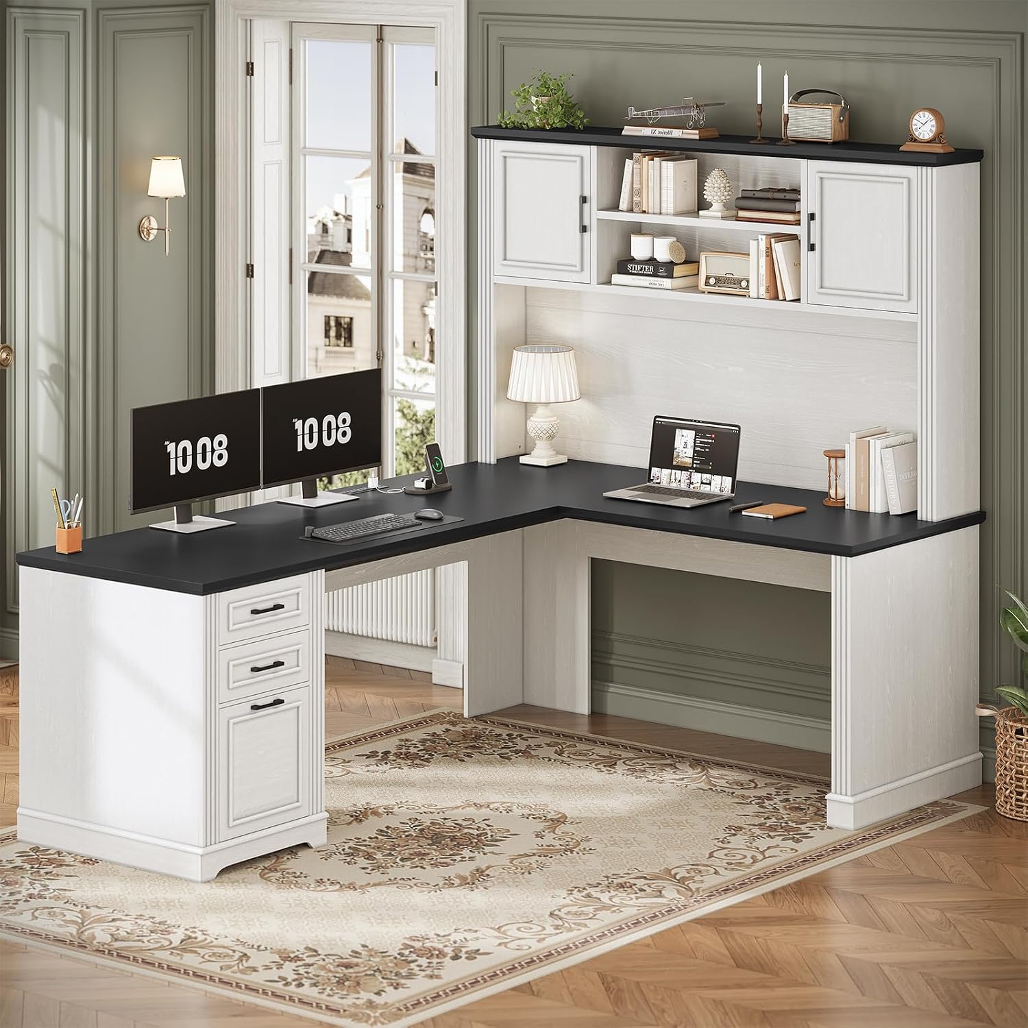 Office Furniture Custom - Scrivania a L con ripiano superiore